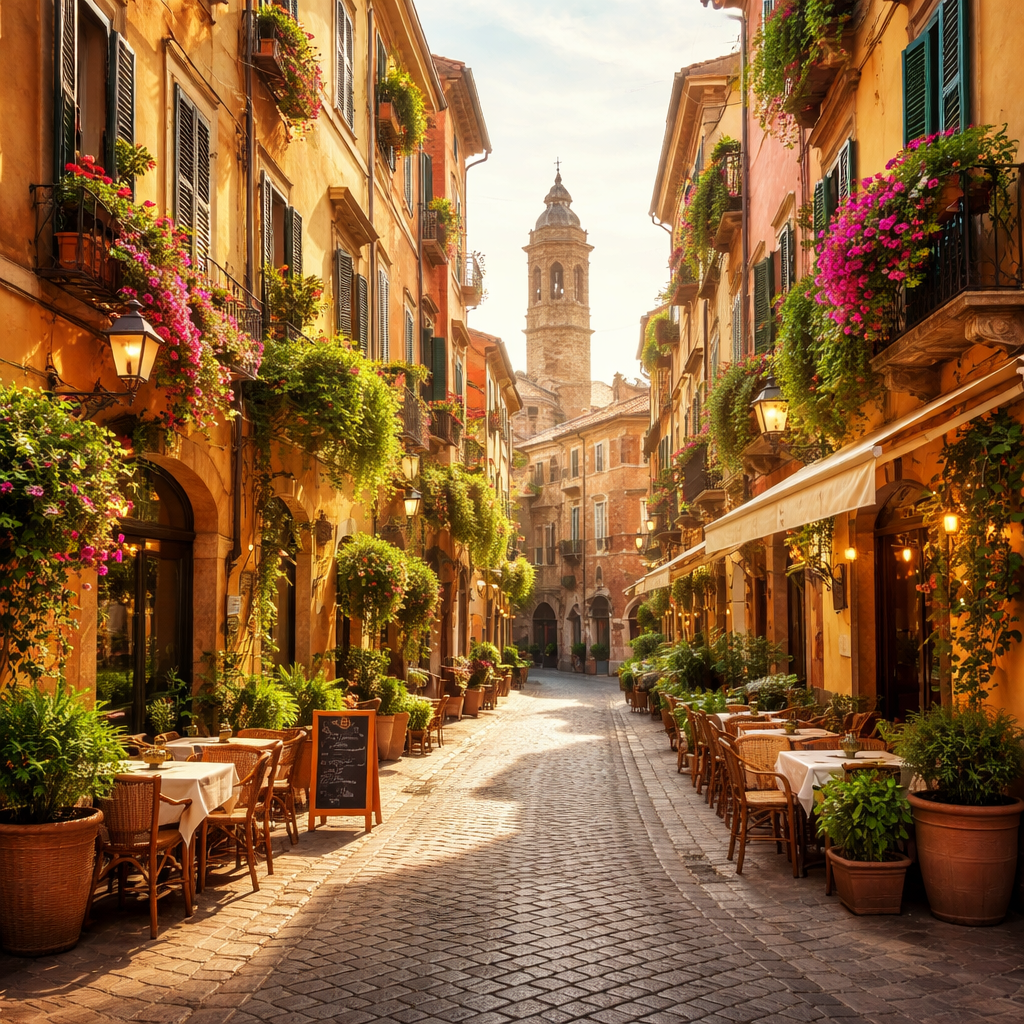 Charming European street at sunset.png